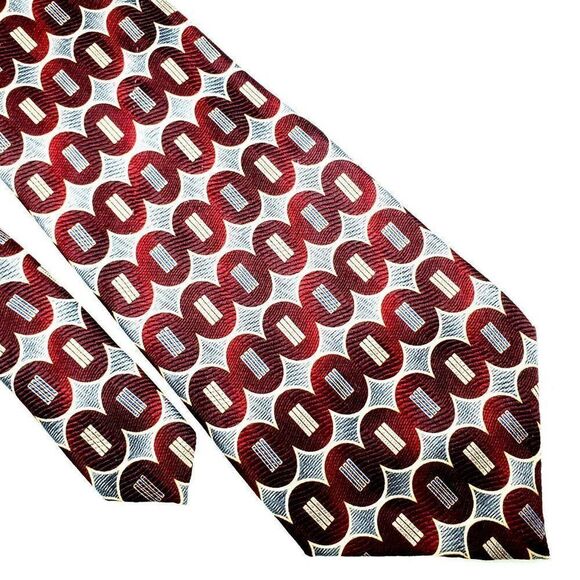 Pierre Cardin Silk Tie Red Print Geometric Wide - Picture 1 of 6